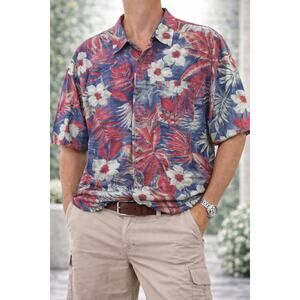 Kenneth Gordon Heirloom Hawaiian Shirt Floral Linen Cotton USA Made Medium